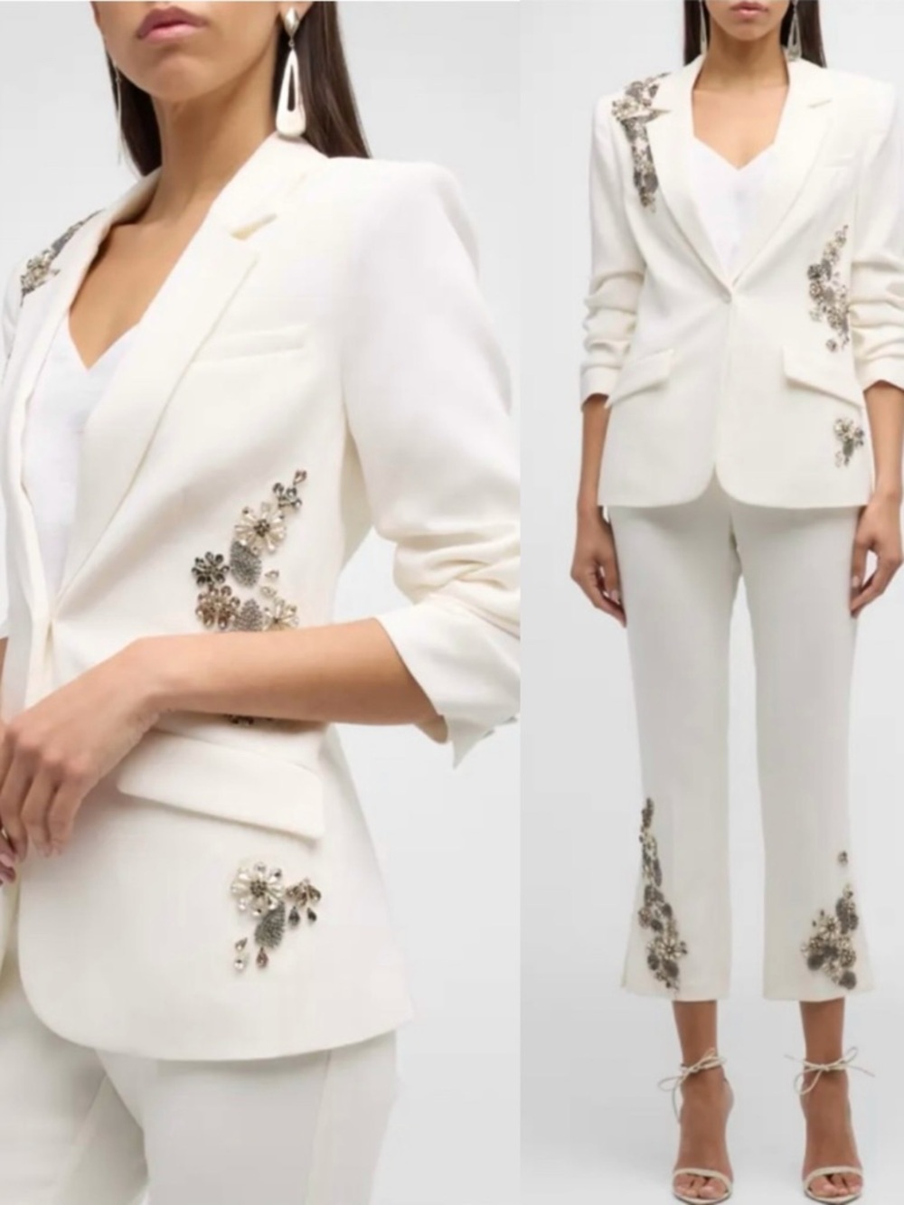 Cinq A Sept Kylie Diamond Daisies Embellished Blazer Jacket Ivory/Smoke Size 6